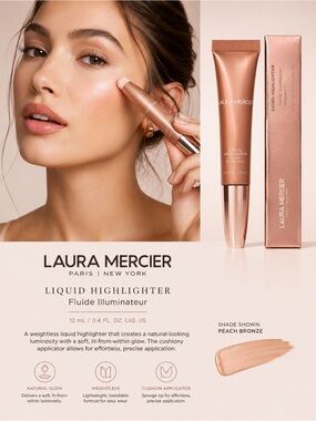 Laura Mercier Liquid Highlighter Peach Bronze 0.4 oz / 12 mL New In Box